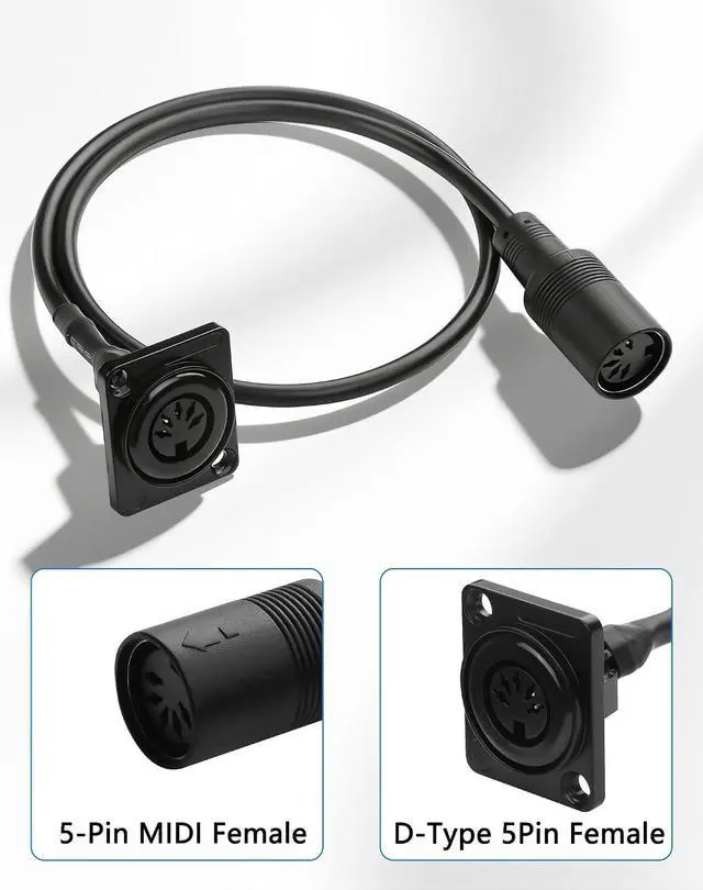 Alt view image 2 of 6 - 5 Pin DIN MIDI Extension Cable, Panel Mount D-Type Female to Female 5-Pin MIDI Audio Adapter for Keyboard, Synthesizer, Pedalboard, Piano & Guitar - 1.64FT