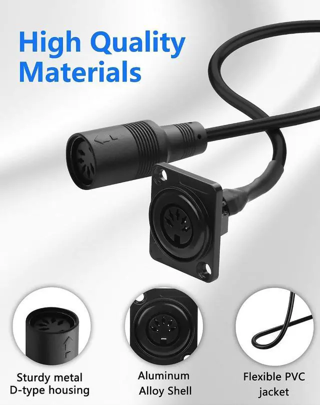 Alt view image 4 of 6 - 5 Pin DIN MIDI Extension Cable, Panel Mount D-Type Female to Female 5-Pin MIDI Audio Adapter for Keyboard, Synthesizer, Pedalboard, Piano & Guitar - 1.64FT