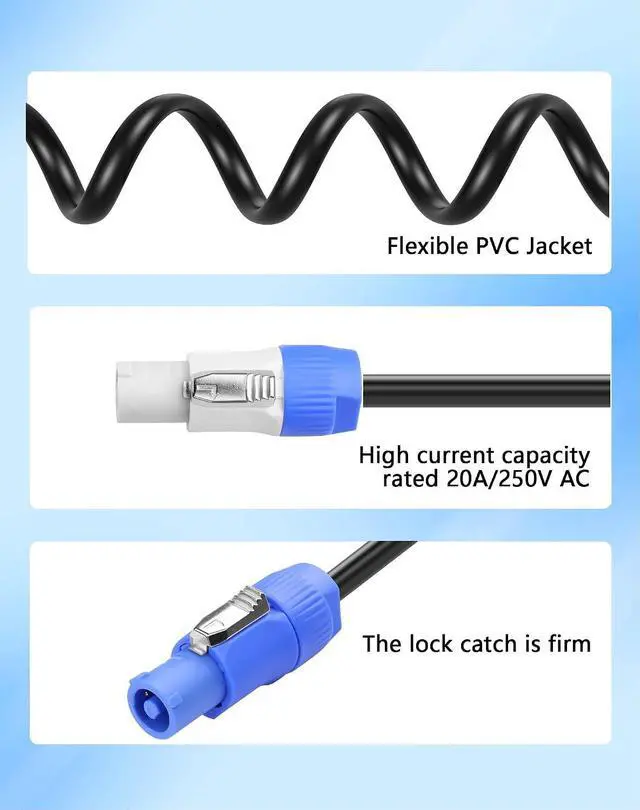 Alt view image 3 of 7 - PowerCon Power Cable, 16AWG AC PowerCon Input to PowerCon Output 3 Pin Power Extension Cable for Stage Lights, LED Screens, Moving Heads & Pro Audio and More (6.6ft/2m)