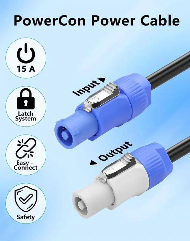 Alt view image 2 of 7 - PowerCon Power Cable, 16AWG AC PowerCon Input to PowerCon Output 3 Pin Power Extension Cable for Stage Lights, LED Screens, Moving Heads & Pro Audio and More (6.6ft/2m)