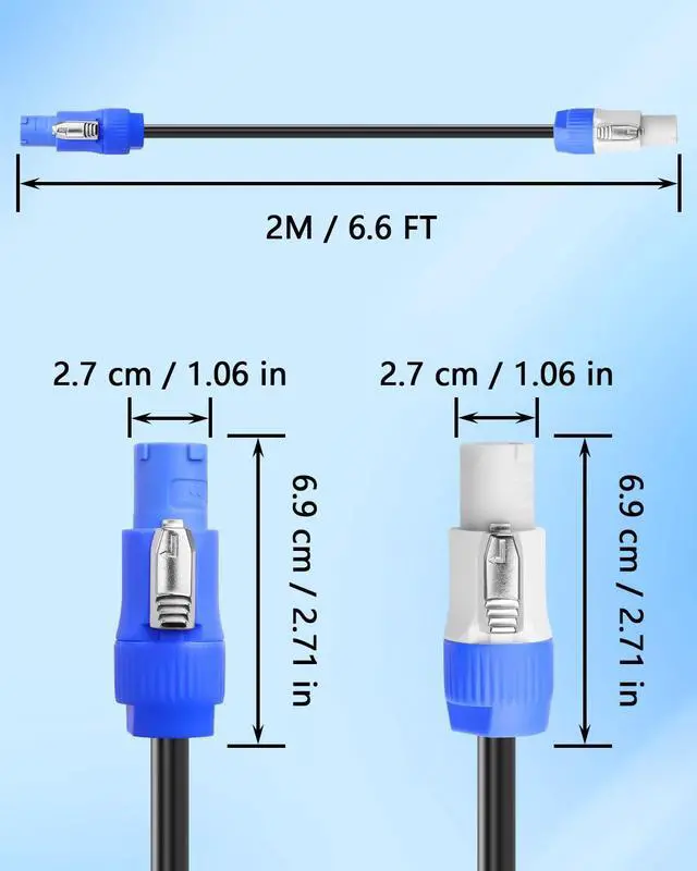 Alt view image 7 of 7 - PowerCon Power Cable, 16AWG AC PowerCon Input to PowerCon Output 3 Pin Power Extension Cable for Stage Lights, LED Screens, Moving Heads & Pro Audio and More (6.6ft/2m)