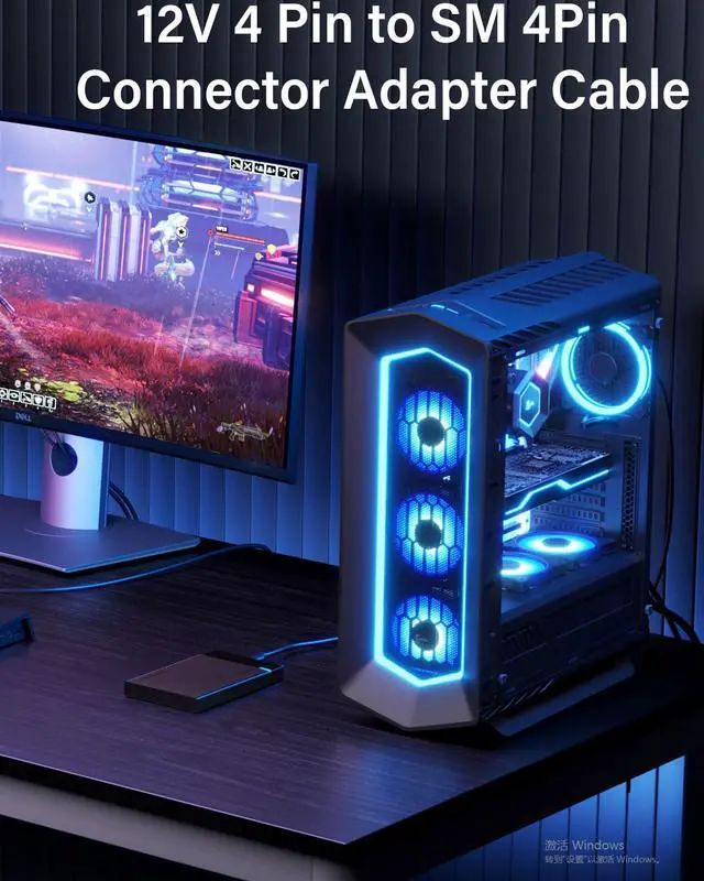 Alt view image 5 of 6 - 4Pack 12V 4 Pin RGB Extension Cable, 12V 4 Pin to SM 4Pin Male Connector Adapter Cable, 12V 4-Pin Addressable RGB Extension Cable for PC RGB Fans, LED Series -11.8inches