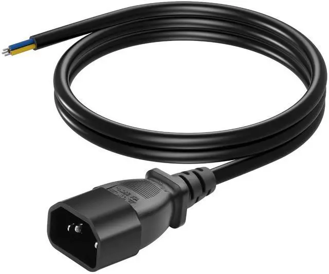 Main image of 3.93FT IEC 320 C14 Male 3 Pin with Open Wiring Stripped, 18AWG C14 to Bare Wire Power Supply Heavy Duty Replacement Cable,Pigtail Open Cable (C14 Male - Straight)