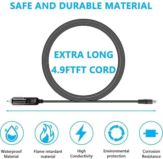 Alt view image 7 of 7 - 4.9FT 12V/24V DC8020 Power Cord Car Cigarette Lighter Male Plug to DC 8.0mm x 2.0mmConnector Power Supply Adapter Cable with LED, Compatible with 1500/1500 pro /2000Portable Power Station