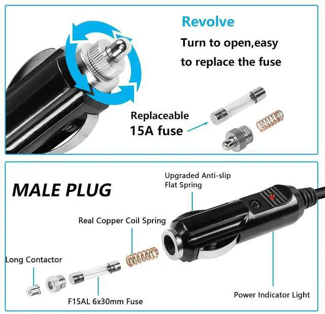 Alt view image 3 of 7 - 4.9FT 12V/24V DC8020 Power Cord Car Cigarette Lighter Male Plug to DC 8.0mm x 2.0mmConnector Power Supply Adapter Cable with LED, Compatible with 1500/1500 pro /2000Portable Power Station