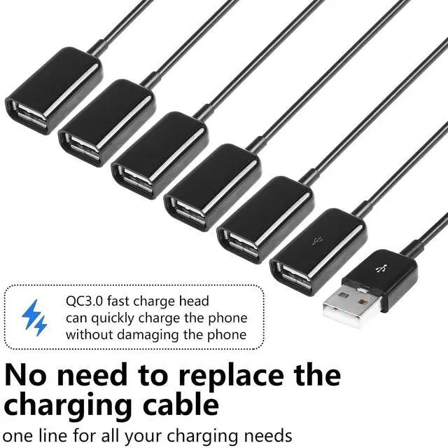 Alt view image 3 of 7 - USB2.0 1 Male to 6 Female Splitter Y Cable USB Y Splitter Supports Data Transmission of U disks, Keyboards, and mice, and Power Supply for USB Devices Such as Low-Power Fans-1.65FT/50cm