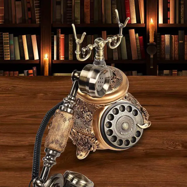 Alt view image 5 of 7 - Retro Landline Turntable Telephone - Rotary Antique Fixed Phone, Resin Imitation Copper Decoration for Home Office - Bronze Color 109BS
