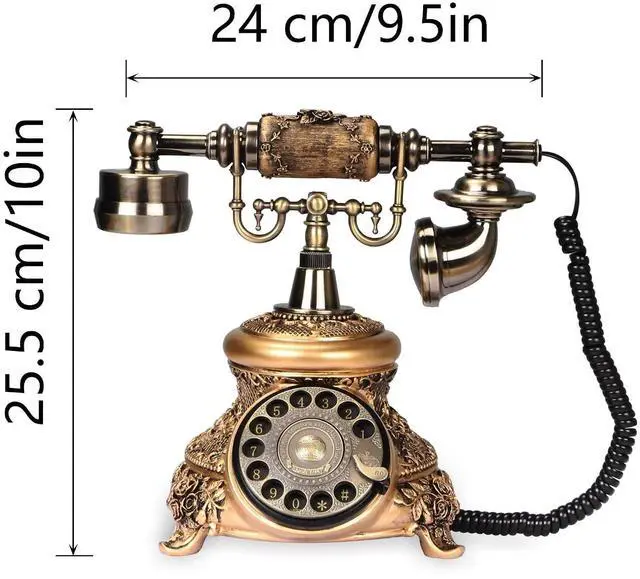 Alt view image 7 of 7 - Retro Landline Turntable Telephone - Rotary Antique Fixed Phone, Resin Imitation Copper Decoration for Home Office - Bronze Color 109BS