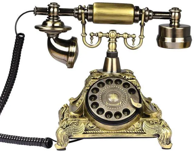 Main image of Rotary Antique Telephone,Resin Imitation Copper Retro Landline Turntable Telephone Decoration Home Office Telephone(Copper Color-117AS)
