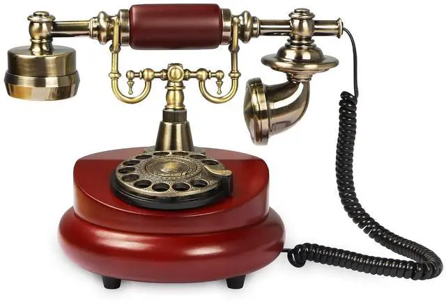 Main image of Retro Landline Turntable Telephone, European Vintage Antique Style Fixed Telephone Decoration (Red color-201AS)