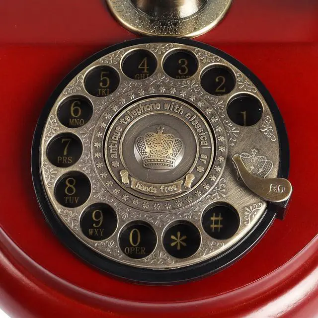 Alt view image 3 of 7 - Retro Landline Turntable Telephone, European Vintage Antique Style Fixed Telephone Decoration (Red color-201AS)