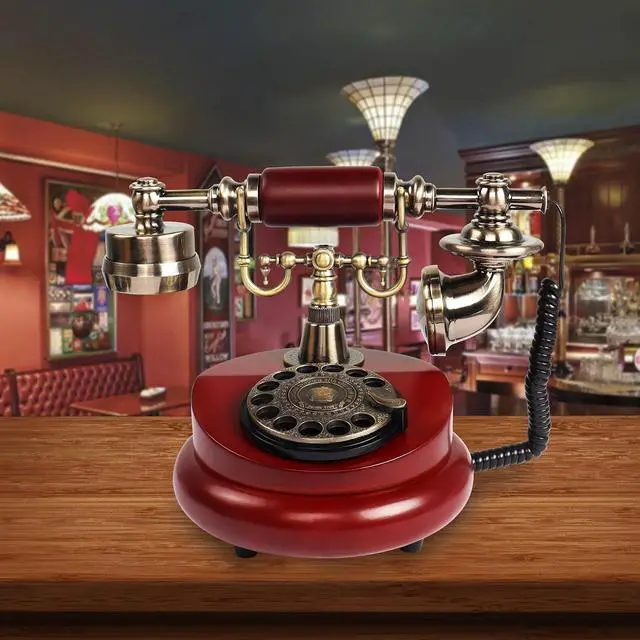 Alt view image 4 of 7 - Retro Landline Turntable Telephone, European Vintage Antique Style Fixed Telephone Decoration (Red color-201AS)