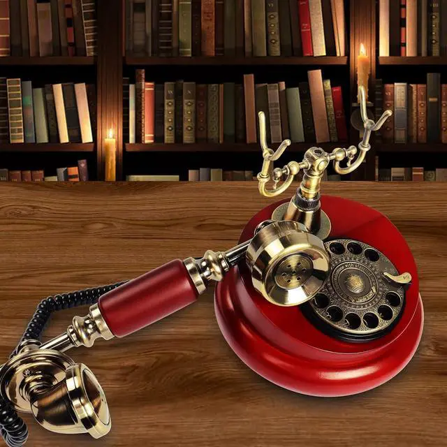 Alt view image 5 of 7 - Retro Landline Turntable Telephone, European Vintage Antique Style Fixed Telephone Decoration (Red color-201AS)