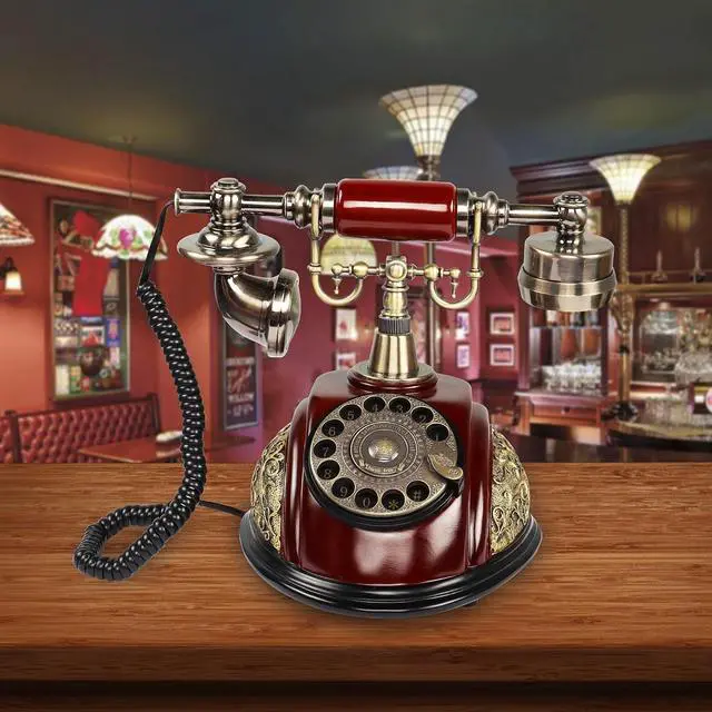 Alt view image 4 of 7 - Retro Landline Turntable Telephone, European Vintage Antique Style Fixed Telephone Decoration - Copper Color (116AS)