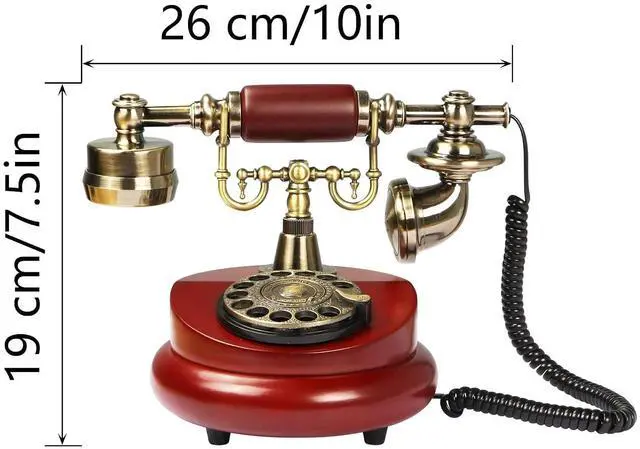 Alt view image 7 of 7 - Retro Landline Turntable Telephone, European Vintage Antique Style Fixed Telephone Decoration (Red color-201AS)