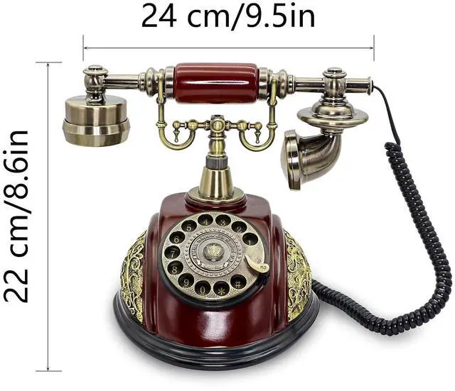 Alt view image 7 of 7 - Retro Landline Turntable Telephone, European Vintage Antique Style Fixed Telephone Decoration - Copper Color (116AS)