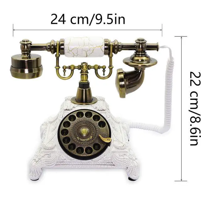 Alt view image 7 of 7 - Rotary Antique Telephone,White Retro Landline Turntable Telephone Decoration Home Office Telephone(White-117CS)