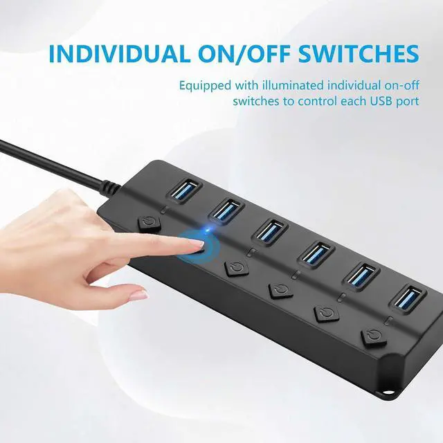 Alt view image 5 of 7 - USB Hub, 7Port USB Hub Splitter with Individual On/Off LED Switches 6.6ft/2m Long Cable, Multi Port Expander, Fast Data Transfer USB Splitter for Laptop, PC,Mobile HDD