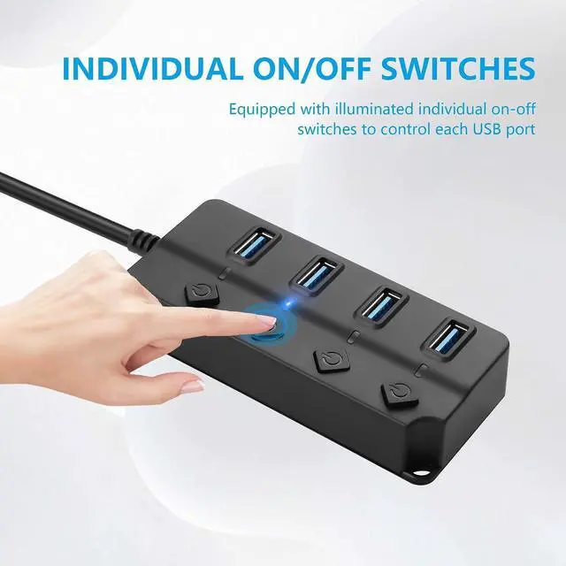 Alt view image 5 of 7 - USB Hub, 4Port USB Hub Splitter with Individual On/Off LED Switches 6.6ft/2m Long Cable, Multi Port Expander, Fast Data Transfer USB Splitter for Laptop, PC,Mobile HDD