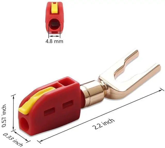 Alt view image 6 of 6 - Speaker Spade Connector, 10A High Push-Button Current Quick Connect 24K Gold-Plated Y Speaker Plug Connectors for HiFi Fork Plug, Amplifier, DIY - 5 Pair / 10 PCS