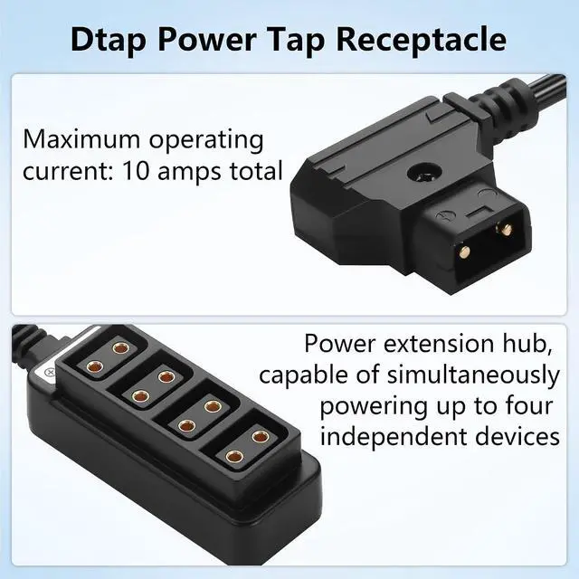 Alt view image 2 of 6 - 2FT D-tap Splitter Cable,D Tap Male to 4 Port DTap Female Splitter Hub Power Cable,P-tap Splitter Adapter,for V-Mount Camera Battery