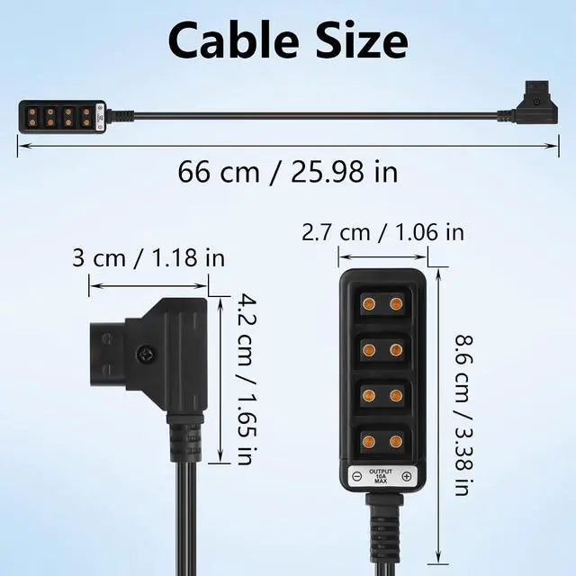 Alt view image 6 of 6 - 2FT D-tap Splitter Cable,D Tap Male to 4 Port DTap Female Splitter Hub Power Cable,P-tap Splitter Adapter,for V-Mount Camera Battery
