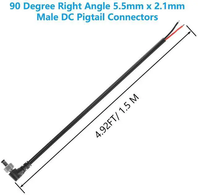 Alt view image 7 of 7 - DC Power Pigtails Cable, 90 Degree Right Angle 5.5mm x 2.1mm Male DC Pigtail Connectors for Led Strip,Security Camera Wire 12V 5A (4.92FT)