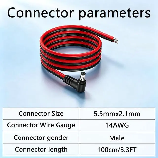 Alt view image 3 of 6 - 2PCS Right Angle DC5521 Power Pigtails Cable,3.2 FT 14AWG 5.5mm x 2.1mm DC Male Bare Wire Open End Power Wire,DC Replacement Repair Cordfor CCTV Security Camera LED Strip Light Etc