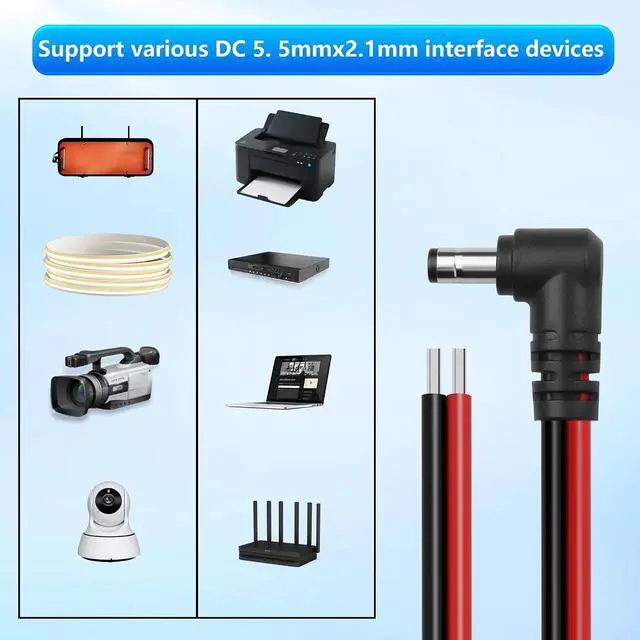 Alt view image 4 of 6 - 2PCS Right Angle DC5521 Power Pigtails Cable,3.2 FT 14AWG 5.5mm x 2.1mm DC Male Bare Wire Open End Power Wire,DC Replacement Repair Cordfor CCTV Security Camera LED Strip Light Etc