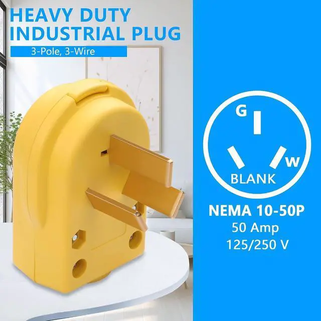 Alt view image 2 of 7 - NEMA 10-50P 50 Amp 125/250 Volt Angle Plug, 3 Pole 3 Wire AC Universal Replacement Adapter for Dryer, Oven, EV Charger, Welder & More, Fits Cable OD 11.5mm-26mm