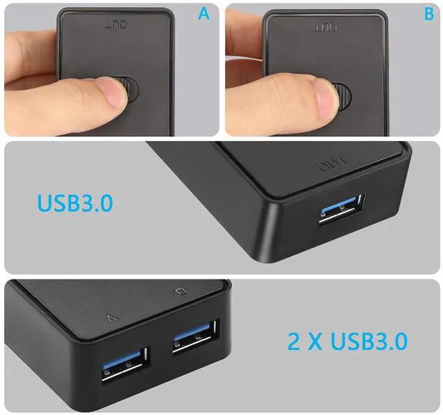 Alt view image 7 of 7 - USB3.0 Switch Selector,USB KVM Switcher Adapter,Bi-Directional USB Sharing Switch 2 in 1 Out/ 1 in 2 Out,USB Switcher 2 Computers Share Keyboard Mouse Scanner Printer