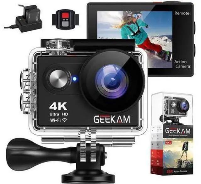 Main image of GeeKam Action Camera 4K WiFi Ultra HD Underwater 30M Waterproof 170° Wide Angle Lens Sports Camcorder with Remote Control 2 Rechargeable Batteries and Mounting Accessories Kit