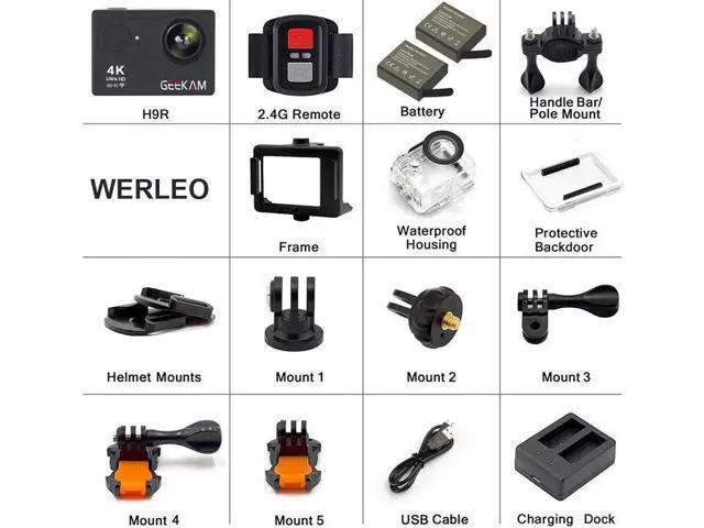 Alt view image 3 of 6 - GeeKam Action Camera 4K WiFi Ultra HD Underwater 30M Waterproof 170° Wide Angle Lens Sports Camcorder with Remote Control 2 Rechargeable Batteries and Mounting Accessories Kit
