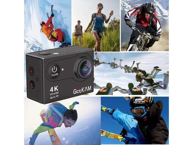 Alt view image 6 of 6 - GeeKam Action Camera 4K WiFi Ultra HD Underwater 30M Waterproof 170° Wide Angle Lens Sports Camcorder with Remote Control 2 Rechargeable Batteries and Mounting Accessories Kit