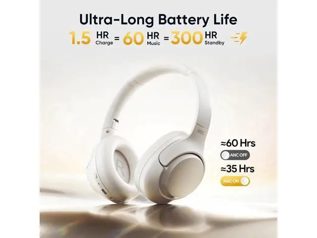 Alt view image 2 of 4 - QCY H3 ANC Bluetooth Headphones Over Ear, Active Noise Cancelling Bluetooth 5.4 Headphones with Microphones, Hi-Res Audio Sound, Multipoint Connection, 60H Playback, Custom EQ via App White