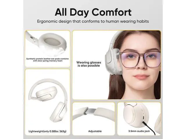 Alt view image 3 of 4 - QCY H3 ANC Bluetooth Headphones Over Ear, Active Noise Cancelling Bluetooth 5.4 Headphones with Microphones, Hi-Res Audio Sound, Multipoint Connection, 60H Playback, Custom EQ via App White
