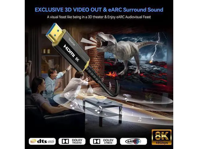 Alt view image 6 of 7 - AOMOPROING 8K Fiber Optic HDMI Cables 20Ft, 48Gbps Ultra High Speed HDMI 2.1 Cable, 8K@60Hz 4K@120Hz, HDR10 HDCP 2.2&2.3, Compatible for PlayStation 5 /Xbox PC HDTV, Male-to-Male Gold Plated Connector