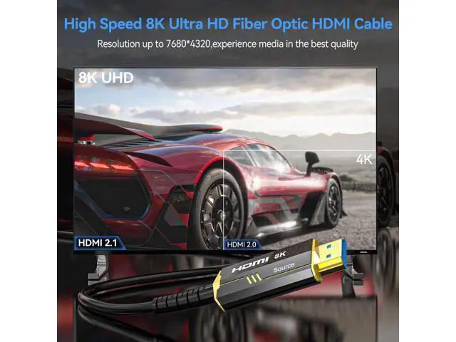 Alt view image 7 of 7 - AOMOPROING 8K Fiber Optic HDMI Cables 20Ft, 48Gbps Ultra High Speed HDMI 2.1 Cable, 8K@60Hz 4K@120Hz, HDR10 HDCP 2.2&2.3, Compatible for PlayStation 5 /Xbox PC HDTV, Male-to-Male Gold Plated Connector
