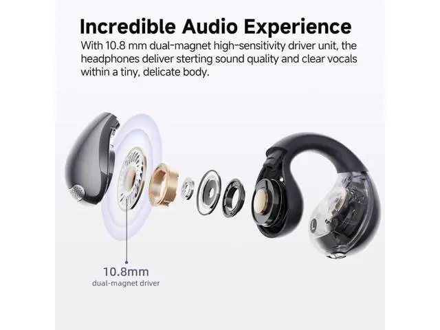 Alt view image 3 of 7 - QCY Crossky C30 Open Ear Headphones Wireless Bluetooth, Clip-On Earbuds with 4 ENC Noise Cancelling Mic, Stable Fit, Dual Connection, EQ Customized, Sports Earphones for Workout/Running