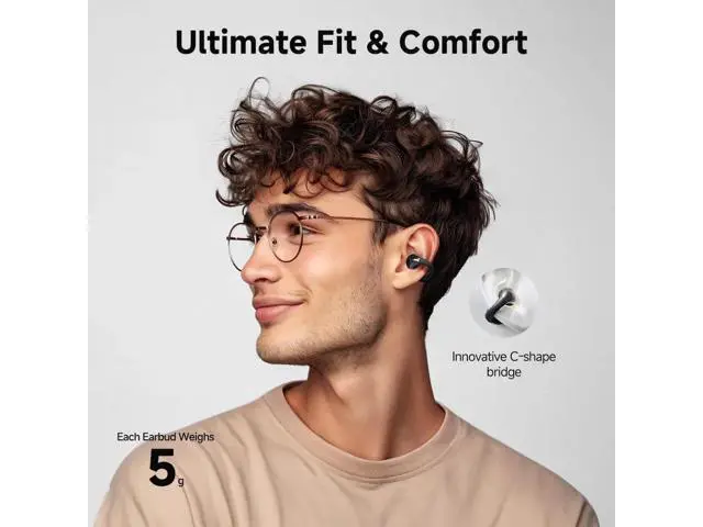 Alt view image 7 of 7 - QCY Crossky C30 Open Ear Headphones Wireless Bluetooth, Clip-On Earbuds with 4 ENC Noise Cancelling Mic, Stable Fit, Dual Connection, EQ Customized, Sports Earphones for Workout/Running