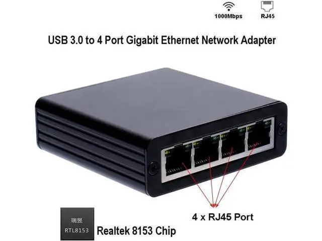 Alt view image 2 of 6 - USB 3.0 To RJ45 Network Card Adapter USB3.0 to 4 Ports 10/100/1000M Gigabit Ethernet Controller Adapter 10/100/1000 USB Gigabit Lan Network NIC Adapter