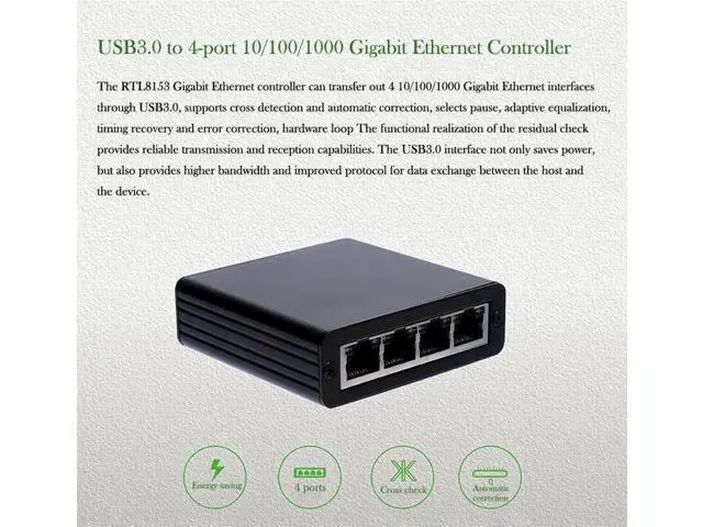Alt view image 6 of 6 - USB 3.0 To RJ45 Network Card Adapter USB3.0 to 4 Ports 10/100/1000M Gigabit Ethernet Controller Adapter 10/100/1000 USB Gigabit Lan Network NIC Adapter