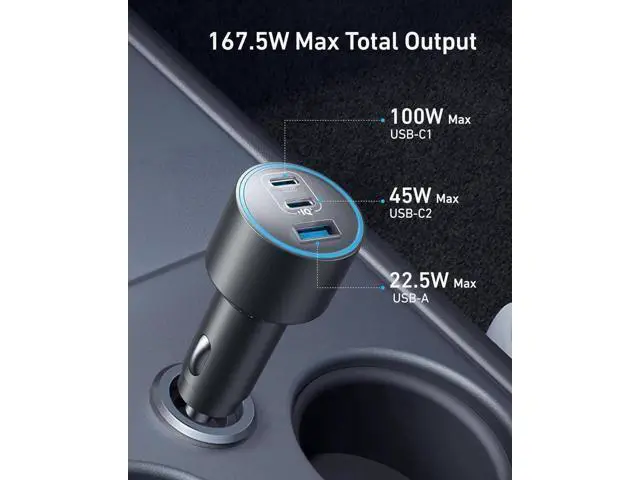 Alt view image 2 of 7 - iPhone 16 USB-C Car Charger 167.5W Max 3-Port Ultra-Compact Type-C Fast iPhone Car Charger for MacBook Pro/Air iPhone 15/14 / 13 Series S24 / S23 iPad Pro AirPods and More