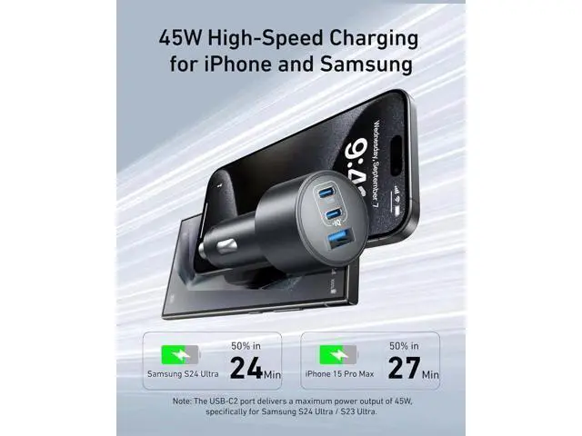 Alt view image 3 of 7 - iPhone 16 USB-C Car Charger 167.5W Max 3-Port Ultra-Compact Type-C Fast iPhone Car Charger for MacBook Pro/Air iPhone 15/14 / 13 Series S24 / S23 iPad Pro AirPods and More