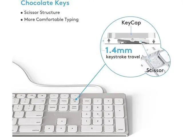 Alt view image 5 of 6 - USB Wired Keyboard for Apple Mac, Aluminum Full Size Computer Keyboard with Numeric Keypad Compatible with Magic, iMac, MacBook Pro/Air Laptop and PC-White