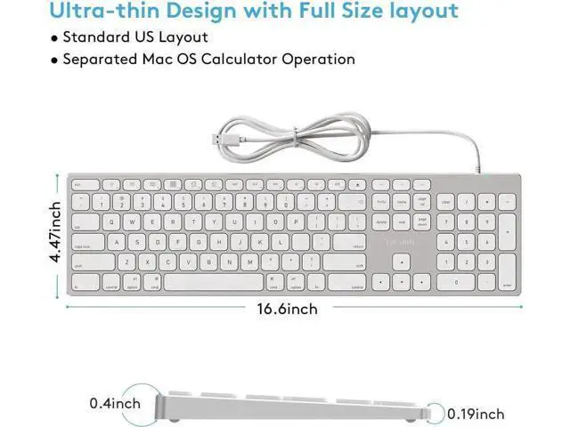 Alt view image 6 of 6 - USB Wired Keyboard for Apple Mac, Aluminum Full Size Computer Keyboard with Numeric Keypad Compatible with Magic, iMac, MacBook Pro/Air Laptop and PC-White