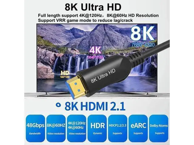 Alt view image 7 of 7 - 8K HDMI 2.1 Fiber Optic Cable 50ft, Ultra High Speed 48Gbps HDMI Cable, 4K 120Hz 144Hz 2K 240Hz Gaming HDMI Cable 2.1 Certified, HDCP 2.2&2.3 HDR 10+ Dolby for PS5/Xbox Series X/Apple TV 8K