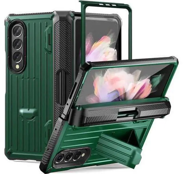 Main image of Case for Samsung Galaxy Z Fold 3 5G 2021, Military-Grade Full-Body Shockproof Rugged Bumper Case Cover with Built-in Screen Protector & Kickstand & S Pen Slot Army Green