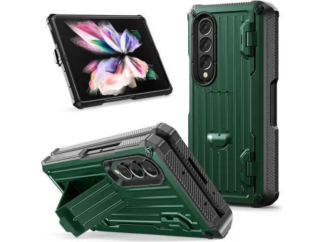 Alt view image 2 of 7 - Case for Samsung Galaxy Z Fold 3 5G 2021, Military-Grade Full-Body Shockproof Rugged Bumper Case Cover with Built-in Screen Protector & Kickstand & S Pen Slot Army Green
