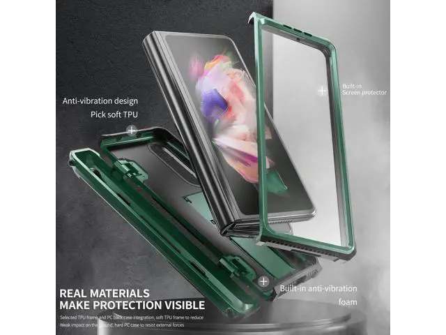Alt view image 4 of 7 - Case for Samsung Galaxy Z Fold 3 5G 2021, Military-Grade Full-Body Shockproof Rugged Bumper Case Cover with Built-in Screen Protector & Kickstand & S Pen Slot Army Green